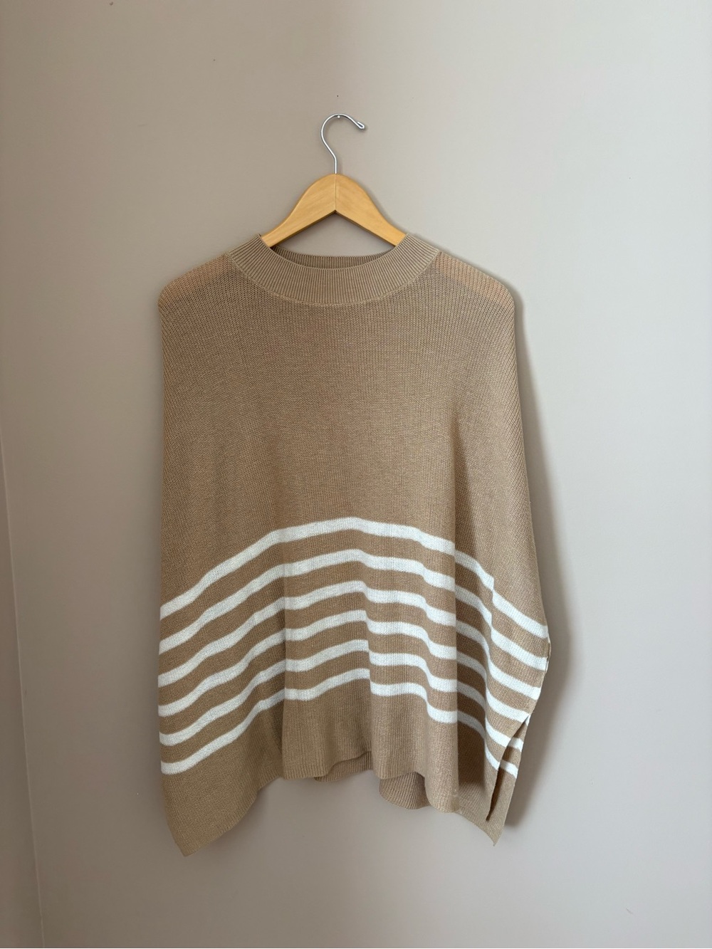 J.Crew Women’s One Size Classic Camel Striped Knit Poncho Sweater - Picture 2 of 5